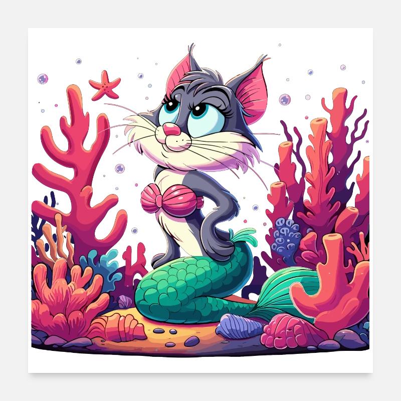 Sirène Sirène Chat Chat Eau Chat Cadeau Poster 60 x 60 cm