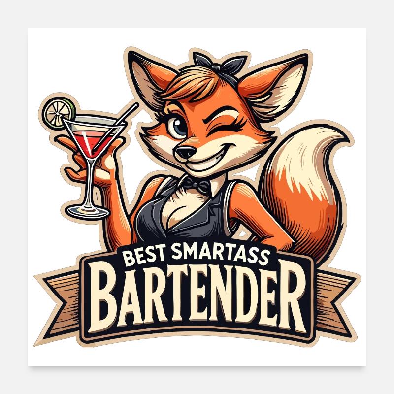 Bartender Barmaid Vixen Fox Gift Poster 24" x 24" (60x60 cm)