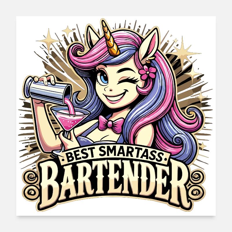 Bartender Barmaid Unicorn Gift Poster 24" x 24" (60x60 cm)