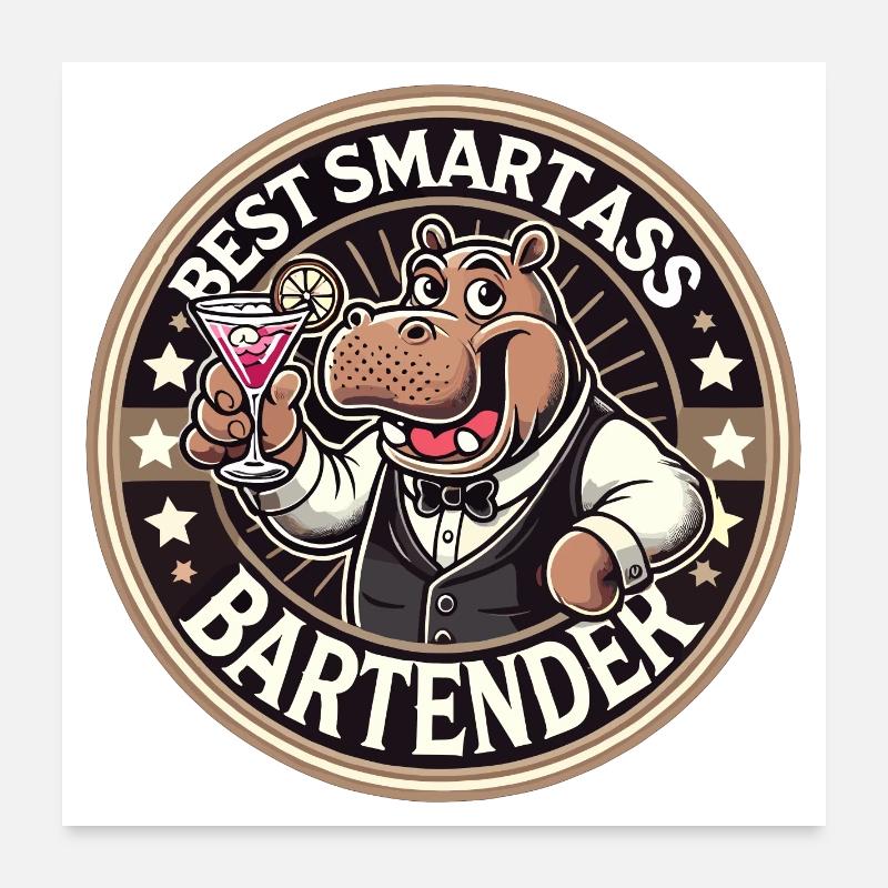 Barkeeper Barmann Nilpferd Flusspferd Geschenk Poster 60x60 cm