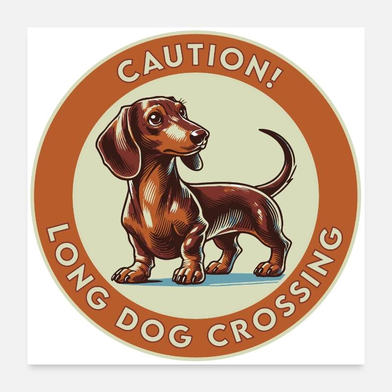 Caution! Long Dog Crossing Poster 24" x 24" (60x60 cm)