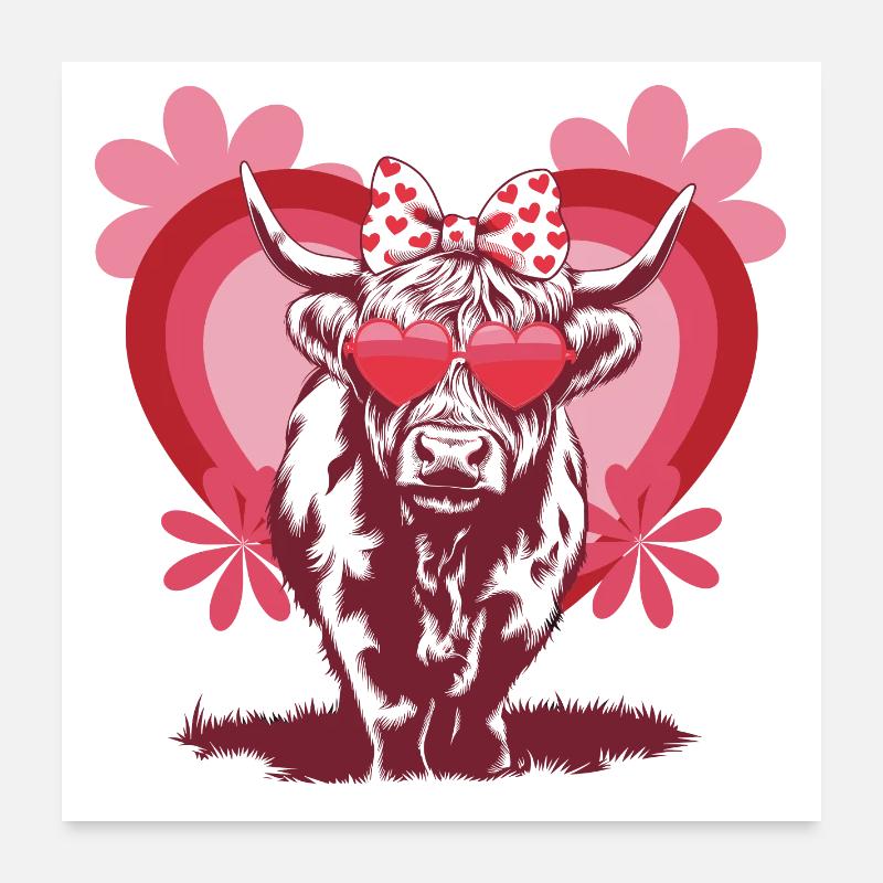 Vache des Highlands amoureuse - Conception mignonne de la Saint-Valentin Poster 60 x 60 cm