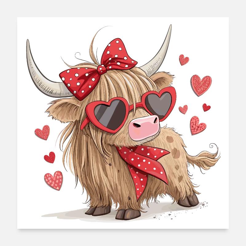 Highland-Kuh Valentinstag – Süß und Verspielt Poster 60x60 cm