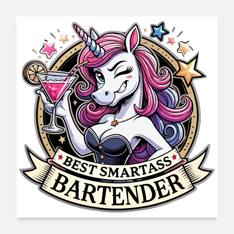 Bartender Barmaid Unicorn Funny Gift Poster 24" x 24" (60x60 cm)