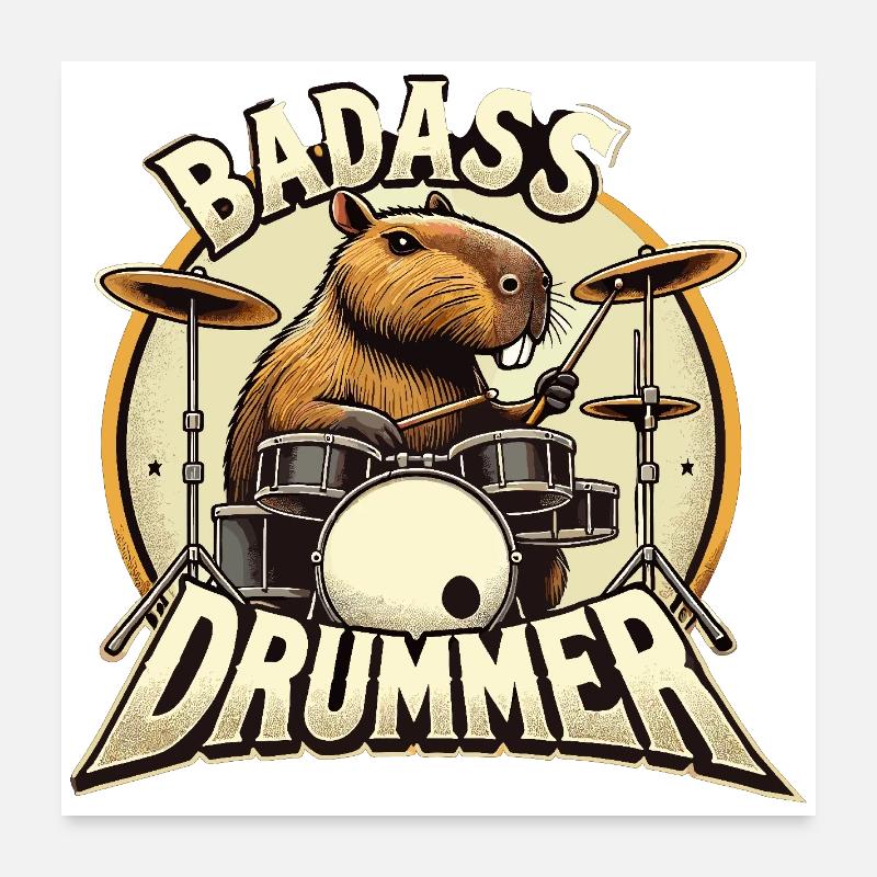 Badass Drummer Capybara cool gift Poster 24" x 24" (60x60 cm)