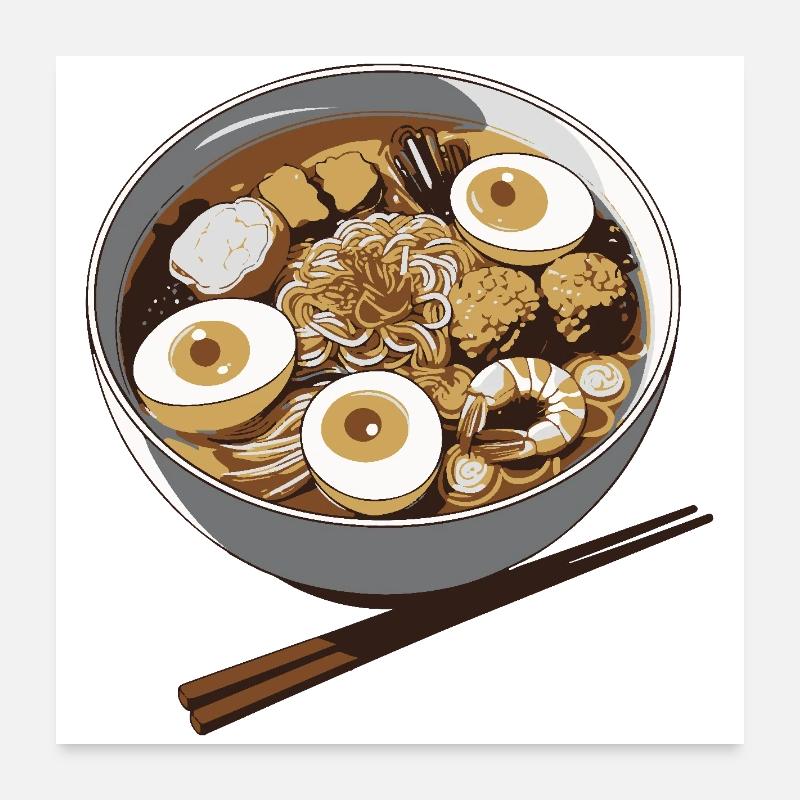 Ramen Eier Bowl Illustration Poster 60x60 cm