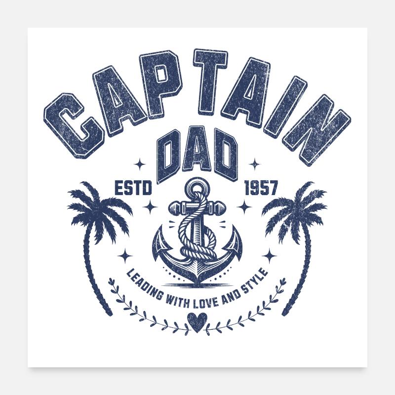 Design Captain Dad avec Ancre et Palmier Poster 60 x 60 cm