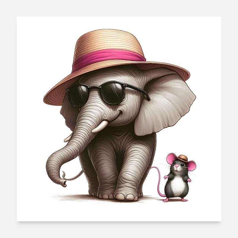 Elefant mit Maus Poster 60x60 cm