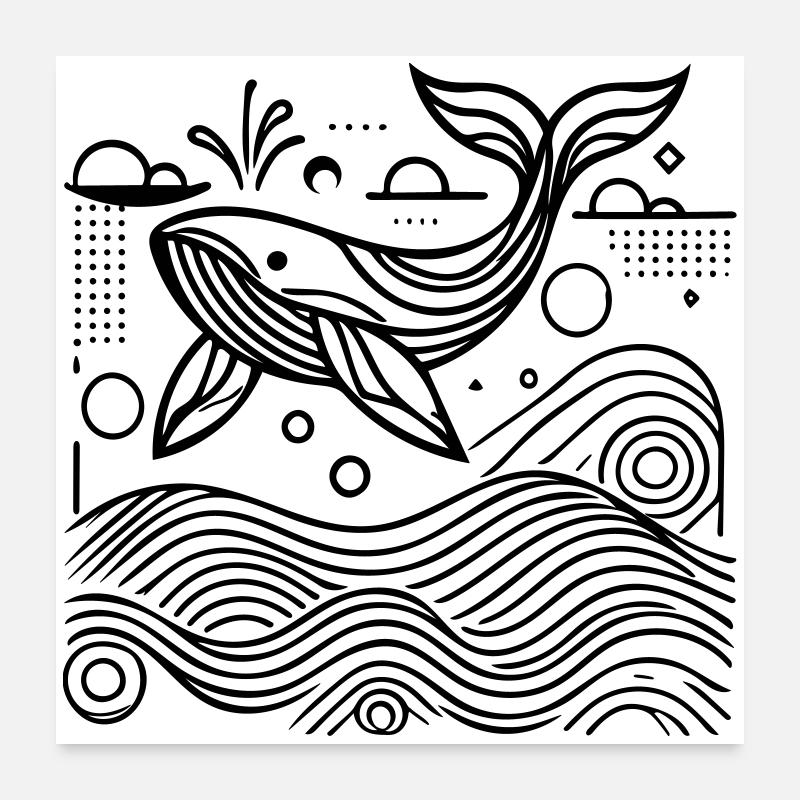 Ocean Spirit – Geometrischer Wal - Poster 60x60 cm - Weiß