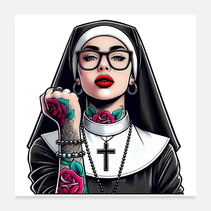 Religieuse avec tatouage Poster 60 x 60 cm