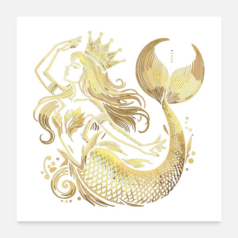 Sirène Sirène Princesse Or Cadeau Doré Poster 60 x 60 cm