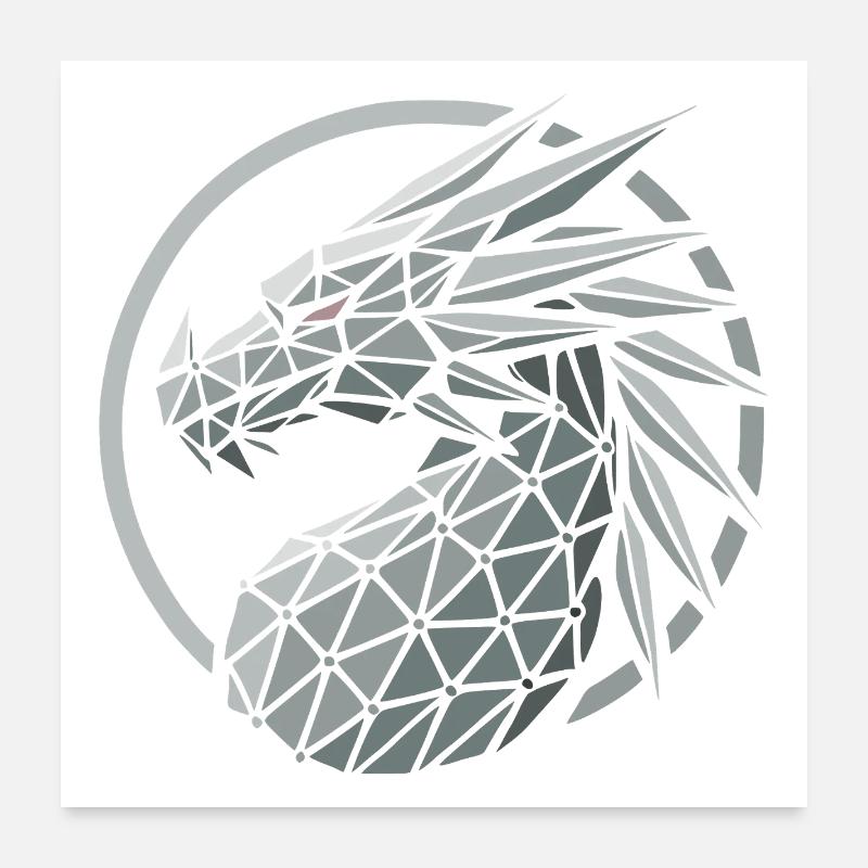 tete dragon polygones bleu Poster 60 x 60 cm
