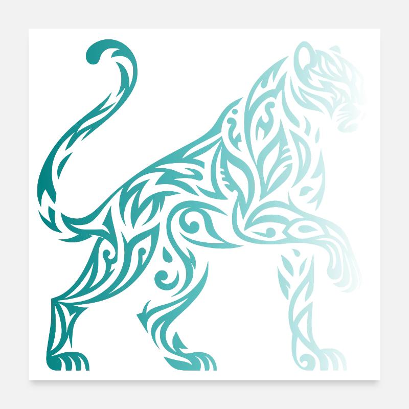 Tribal Panther Gradient Blue White Poster 24" x 24" (60x60 cm)