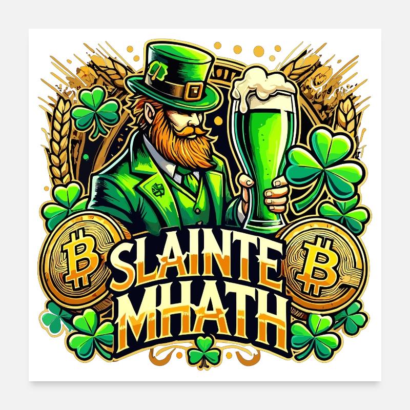 Cadeau Bitcoin de la Saint-Patrick Slainte Mhath Poster 60 x 60 cm