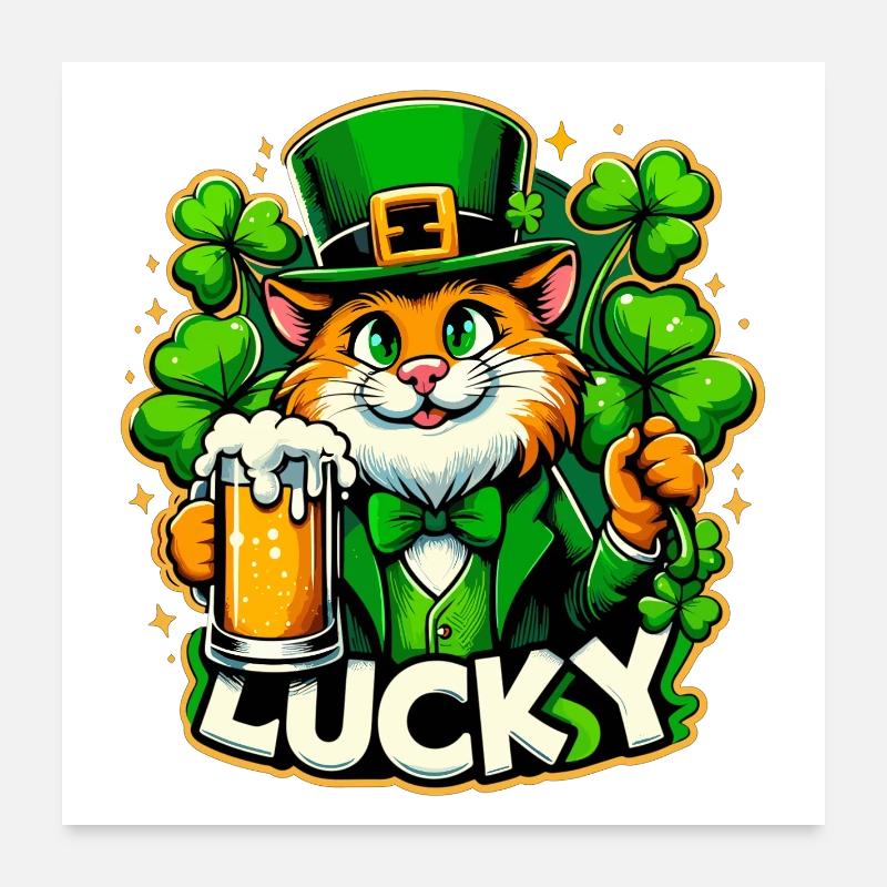 St. Patrick's Day Leprechaun Cat Happy Poster 24" x 24" (60x60 cm)