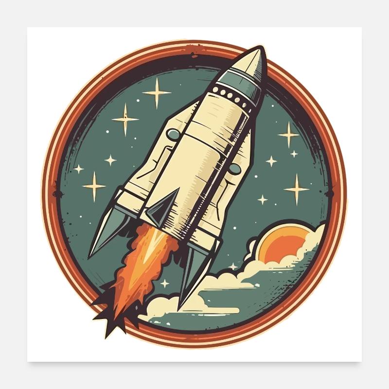 Retro Rocket - Weltraum Rakete Poster 60x60 cm
