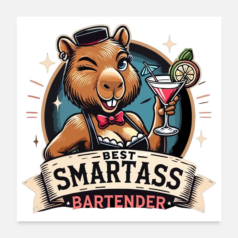 Bartender Barmaid Capybara Capy Gift Poster 24" x 24" (60x60 cm)