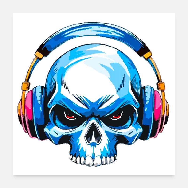 Skull mit kopfhörer Poster 60x60 cm