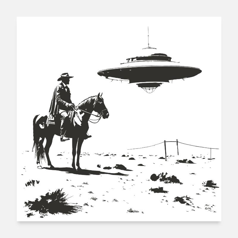 Cowboy meets UFO – Wild West Alien Encounter Poster 24" x 24" (60x60 cm)