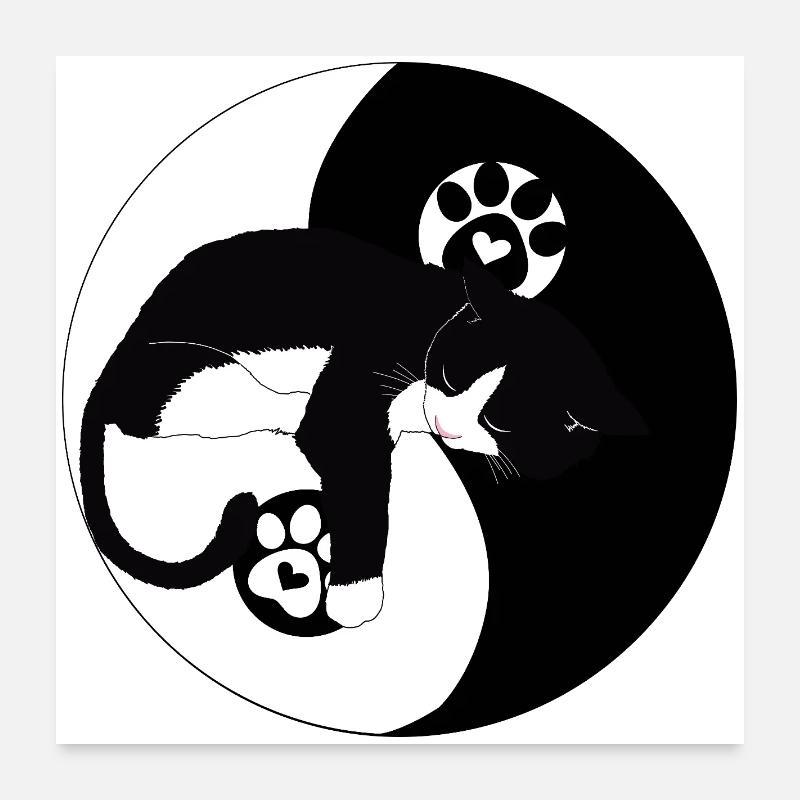 Nighttime Cat on Moon with Paws - Poster 24" x 24" (60x60 cm) - white