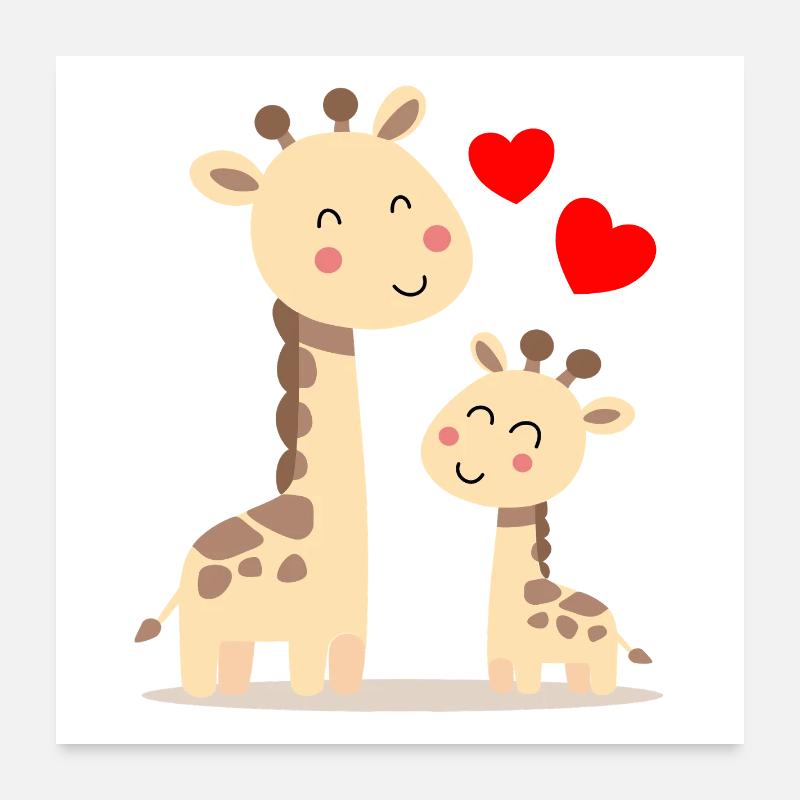 Bébé Girafe avec Maman Girafe Poster 60 x 60 cm