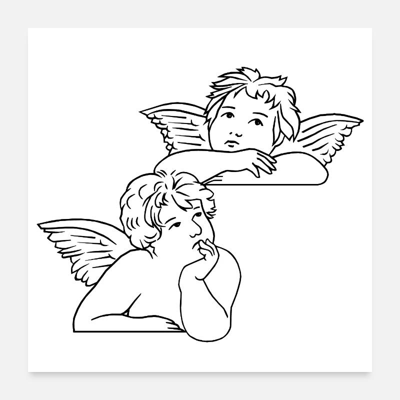 Cherubs line art Poster 24" x 24" (60x60 cm)