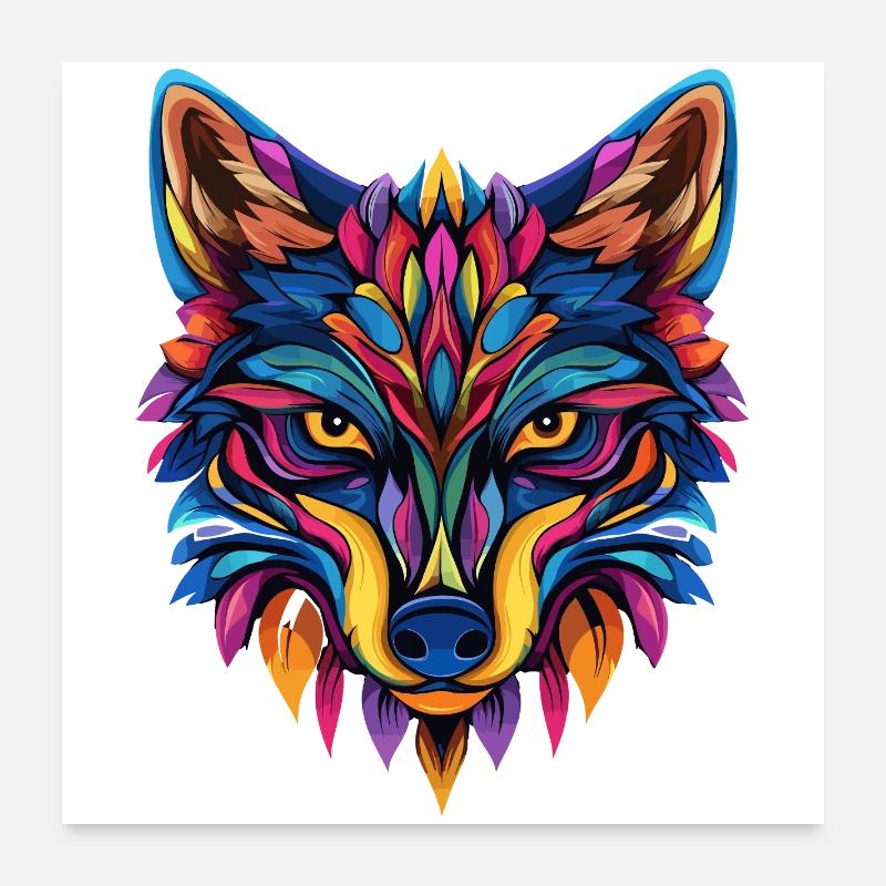Bunte Wolf Illustration Poster 60x60 cm