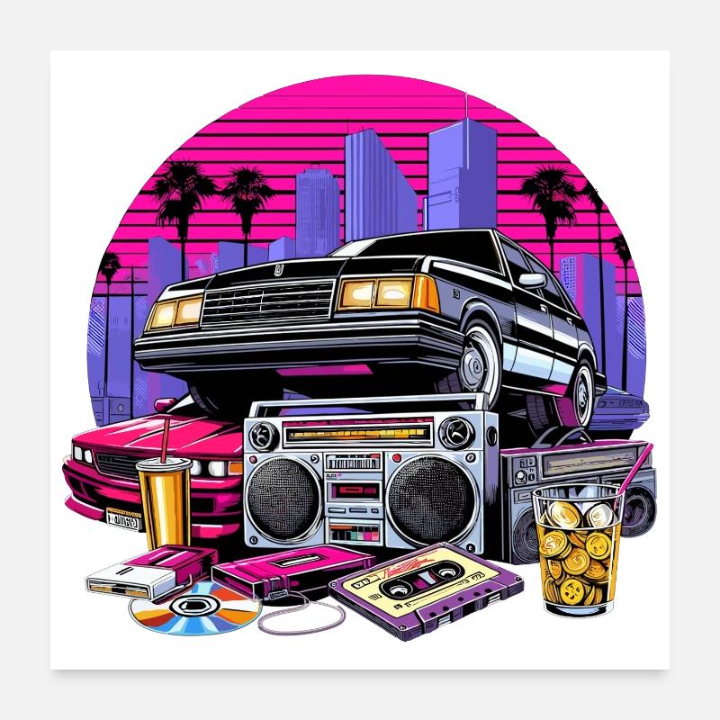 Compact Cassette Ghetto Blaster 90s Retro Gift Poster 24" x 24" (60x60 cm)