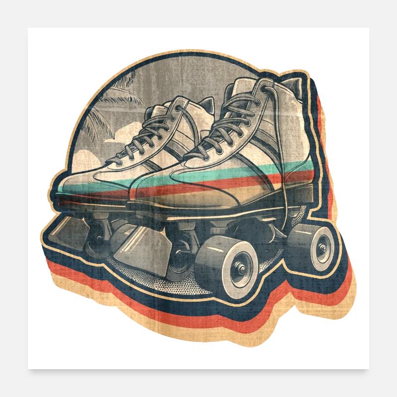 Vintage Summer Retro Disco Graphic Design Roller Skate Poster 24" x 24" (60x60 cm)