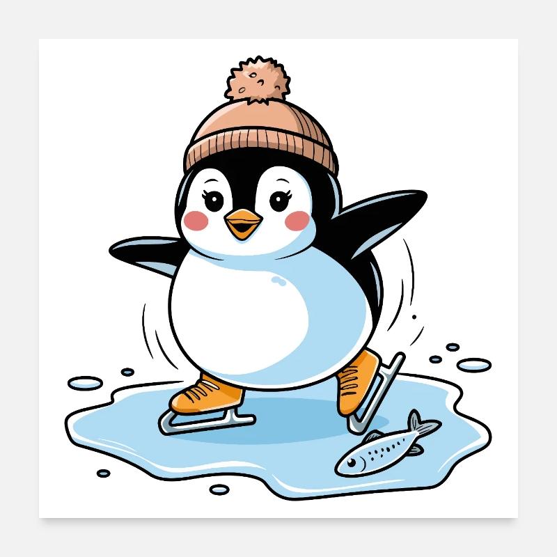 Schlittschuh-Pinguin Poster 60x60 cm