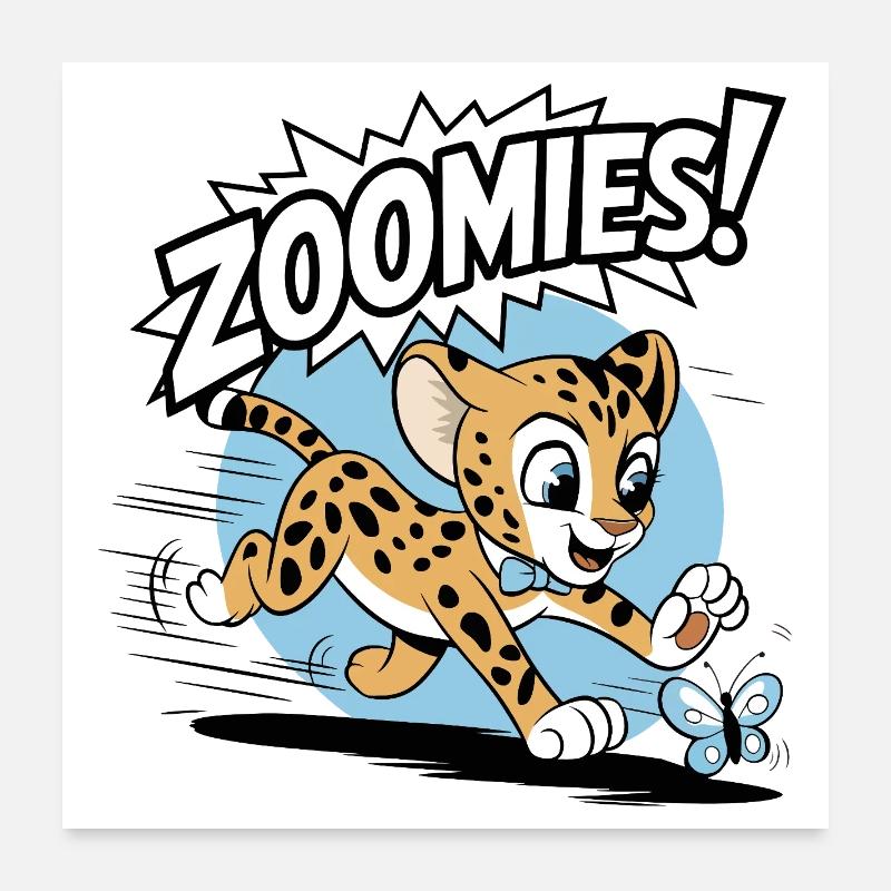Zoomies – Guépard à la poursuite d’un papillon Poster 60 x 60 cm