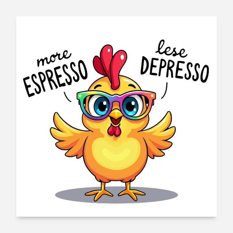 Funny Chicken – Plus d’espresso, moins de dépresso Poster 60 x 60 cm
