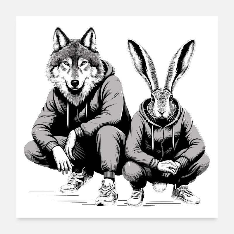 Slavic Squat Russian Squat Hare and Wolf Gift Poster 24" x 24" (60x60 cm)