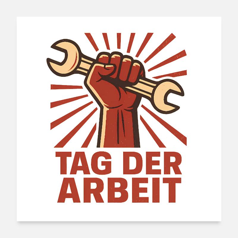 Tag der Arbeit – Faust mit Schraubenschlüssel - Poster 60x60 cm - Weiß