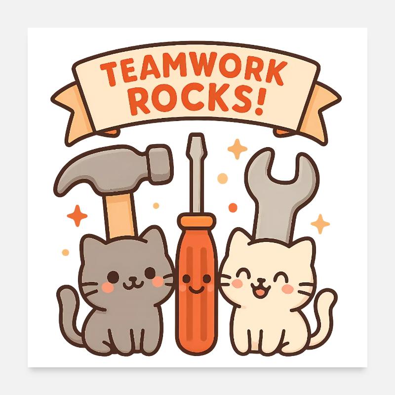 Teamwork Rocks – Cute Cats with Tools Poster 24" x 24" (60x60 cm)