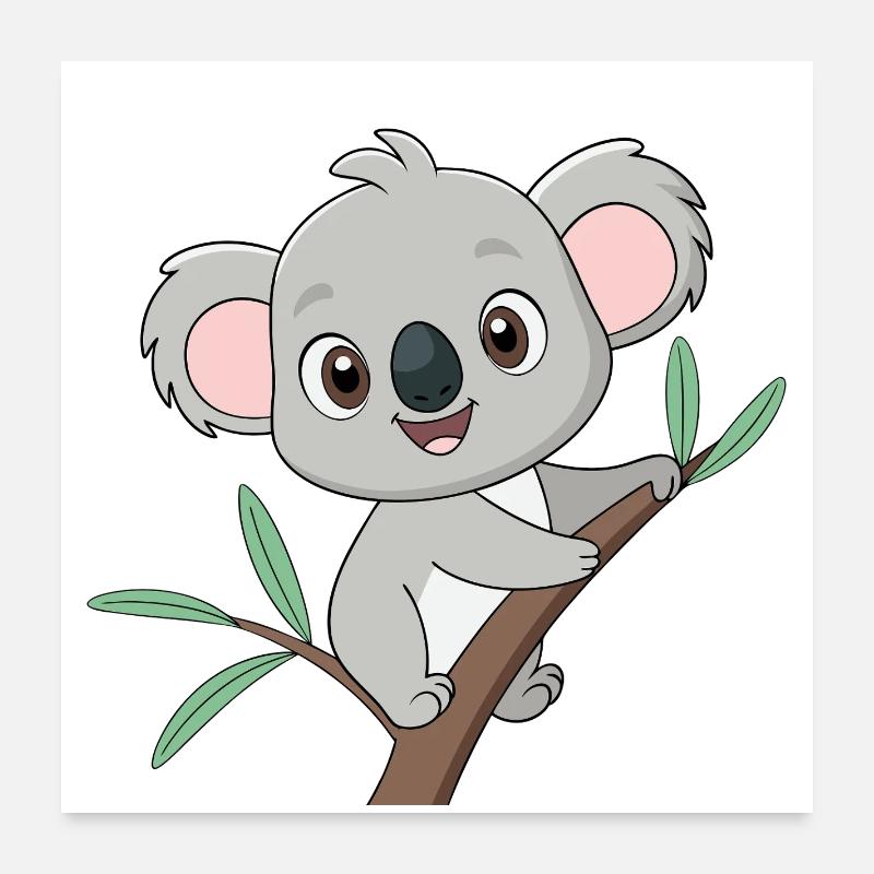 Bébé koala joyeux sur une branche Poster 60 x 60 cm
