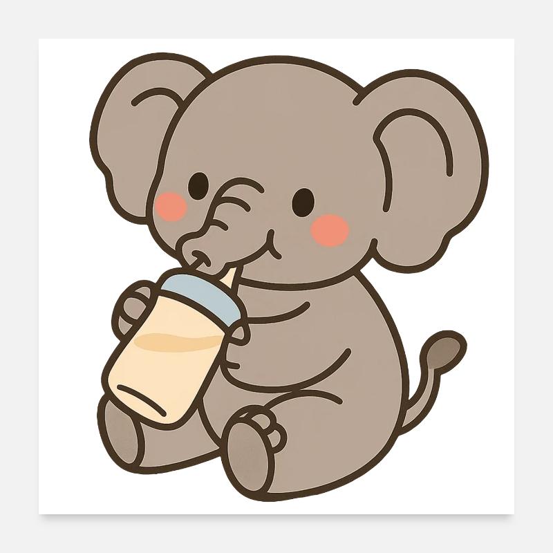 Kleiner Elefant mit Milchfläschen Poster 60x60 cm