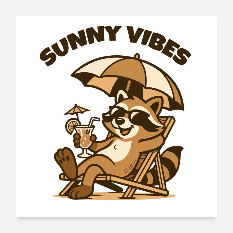 Raton laveur de la plage Sunny Vibes Poster 60 x 60 cm