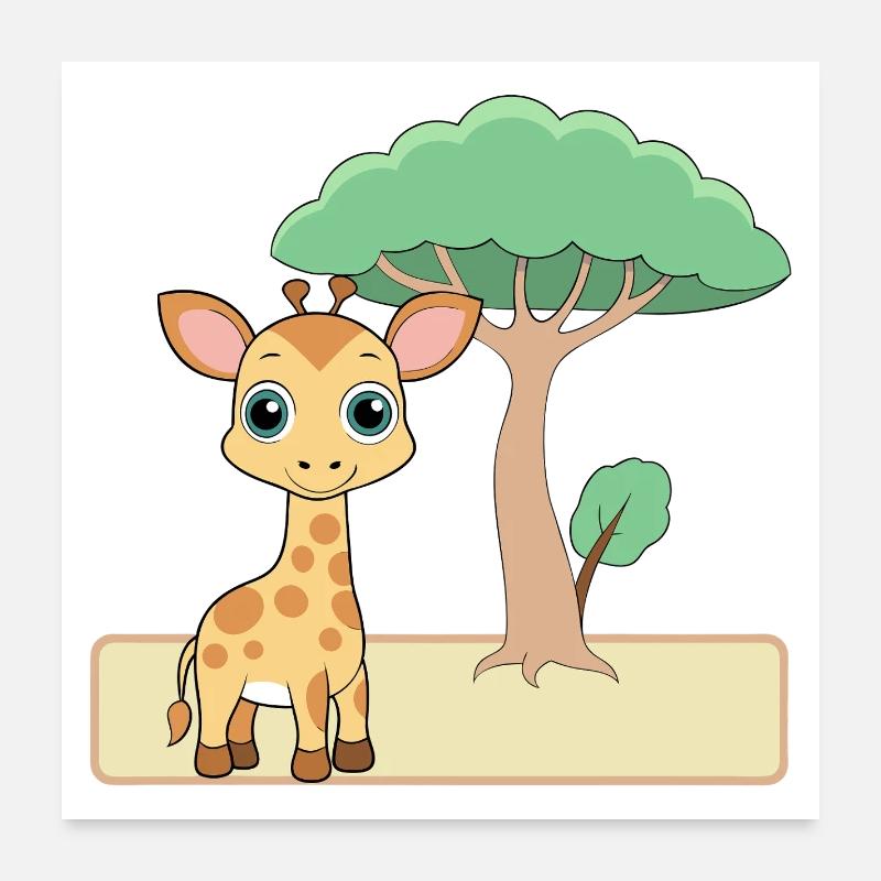 Bébé girafe mignonne près d’un arbre (v02) - Poster 60 x 60 cm - blanc