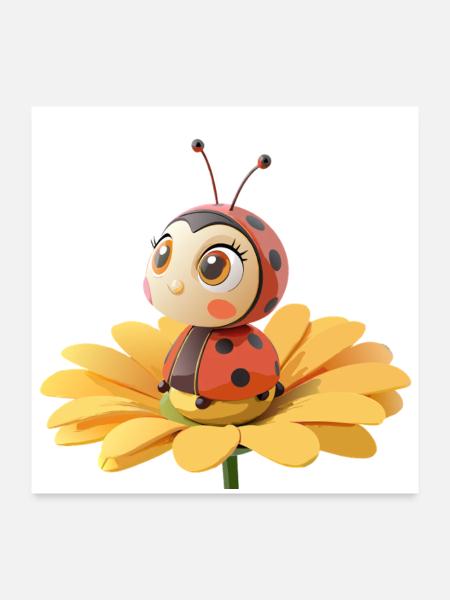 Cute ladybug on a flower - Poster 24" x 24" (60x60 cm) - white - Front