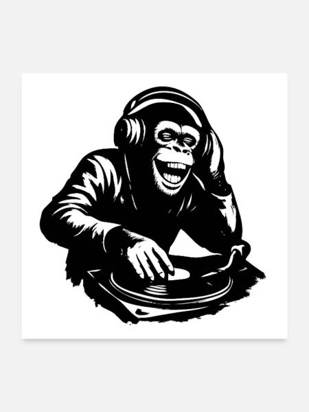 DJ The Monkey Dance Banksy Style - Poster 60x60 cm - Weiß - Vorne