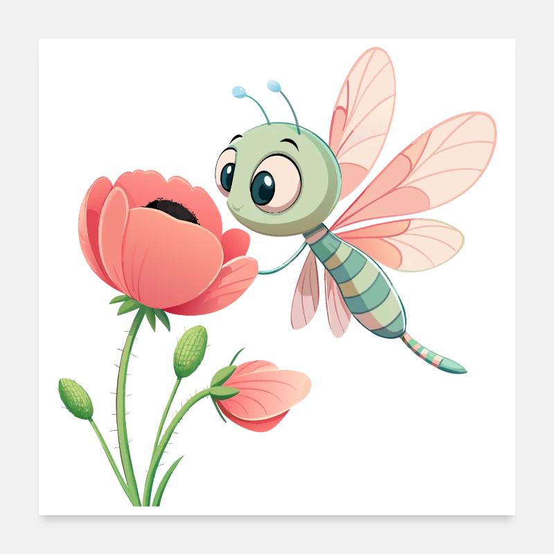 Baby Bunte Libelle In Der Nähe Einer Blume (V03) Poster 60x60 cm