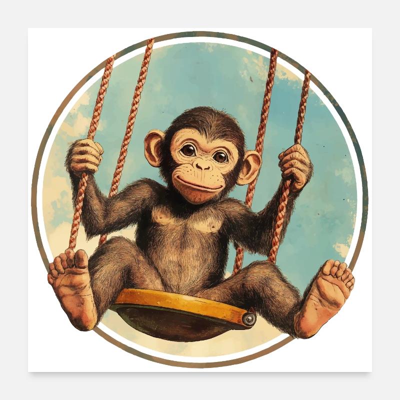 Monkey swing – stay relaxed! Poster 24" x 24" (60x60 cm)
