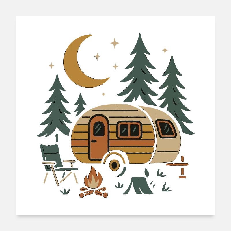 Conception de scène de camping nocturne Poster 60 x 60 cm