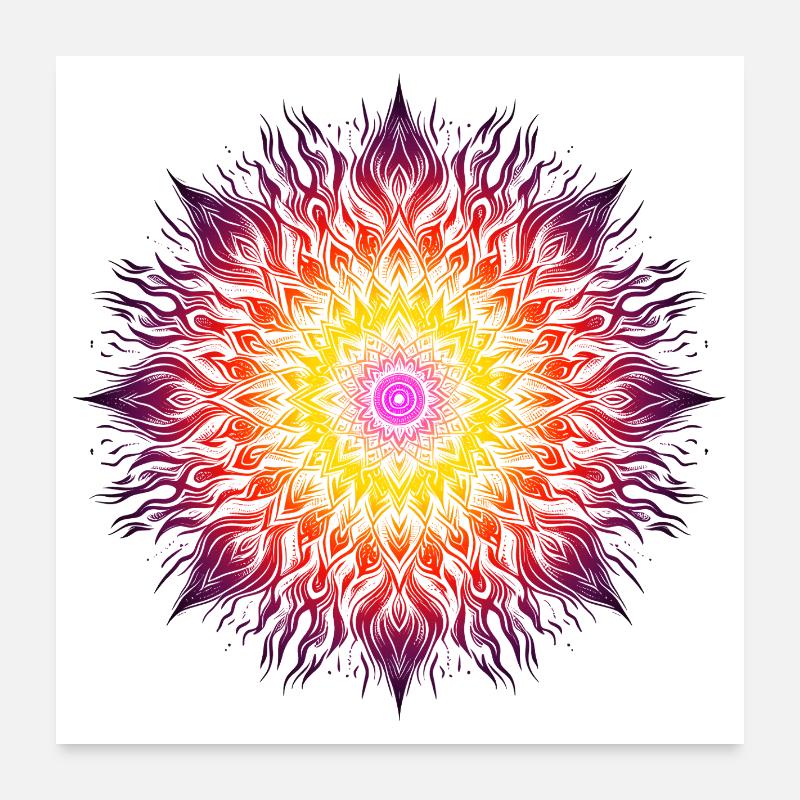 Mandala de feu psychédélique Poster 60 x 60 cm