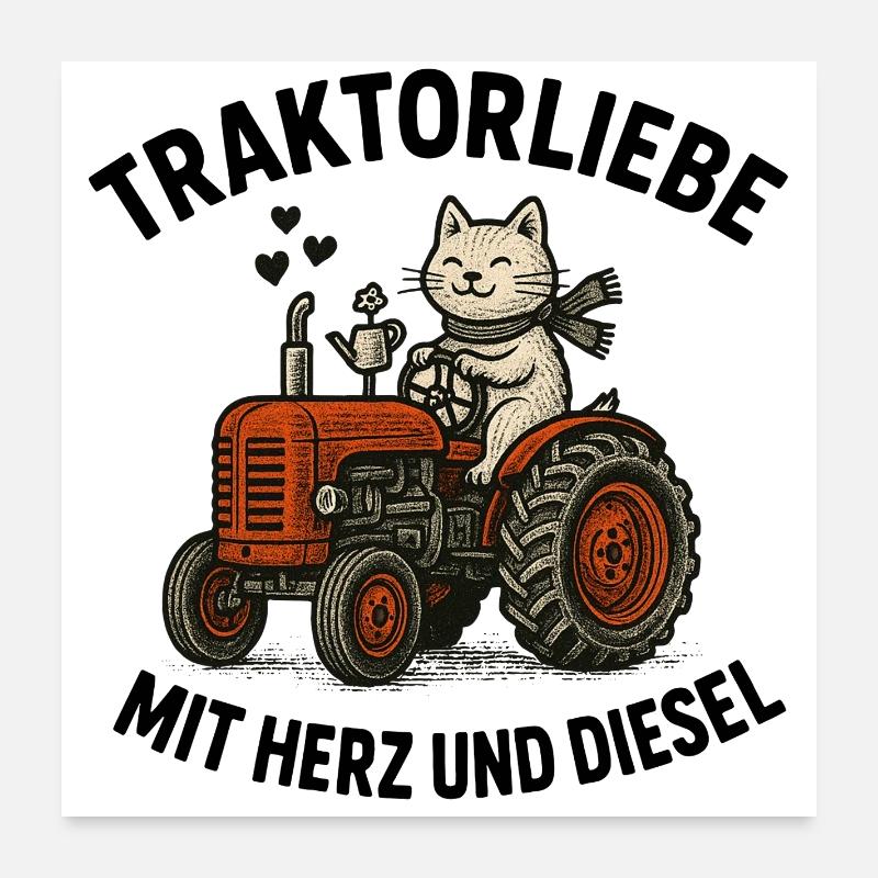 Traktorliebe mit Herz und Diesel Poster 60x60 cm