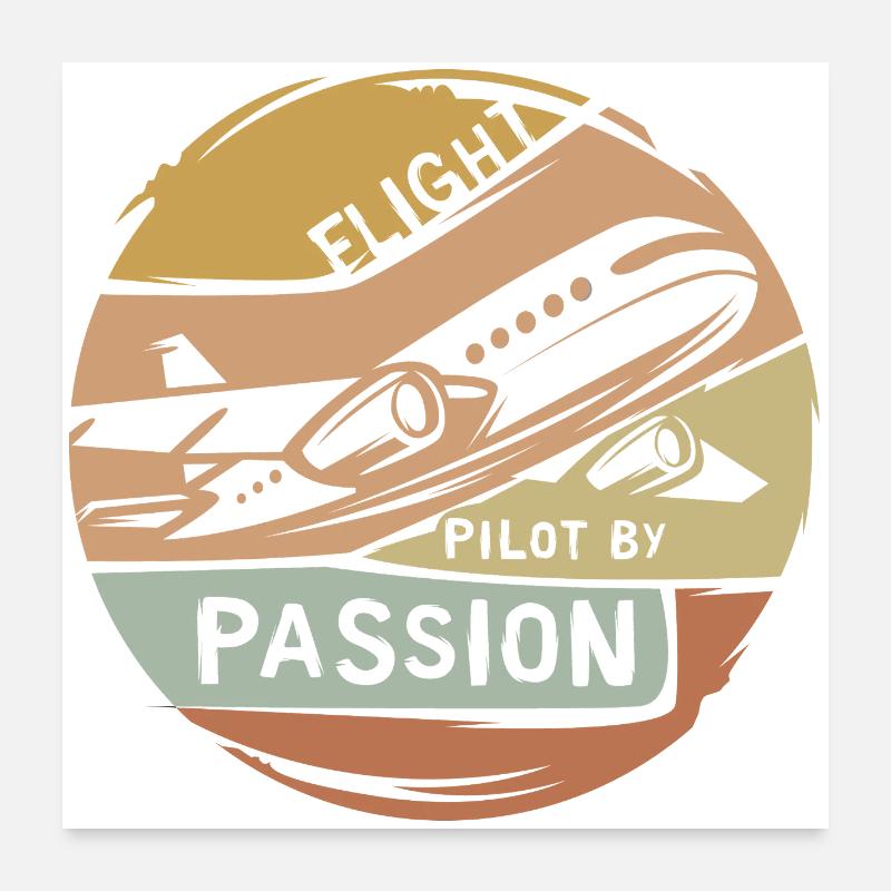 vintage Flugzeug Logo - Pilot by Passion Emblem - Poster 60x60 cm - Weiß