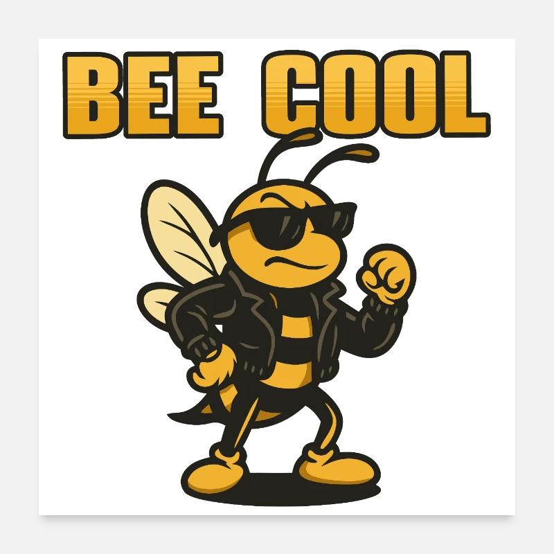 Bee Cool biker bi en veste en cuir - Poster 60 x 60 cm - blanc
