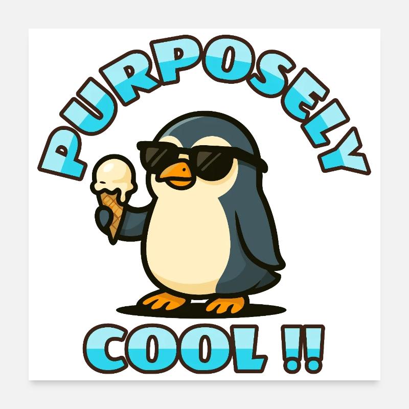 Cooler Pinguin mit Eis - Poster 60x60 cm - Weiß