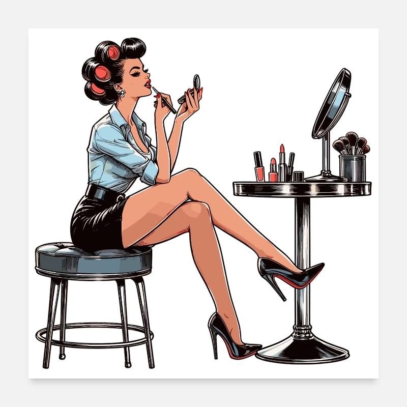 Frau Rockabilly Schminke schminken Retro Geschenk Poster 60x60 cm